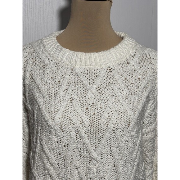 Free People Isla Sweater Women's Large Ivory White Chunky Cable Tunic Oversized - Picture 3 of 16